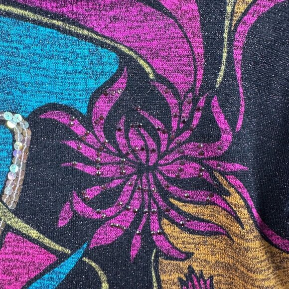 Ruby Cho Top Womens M Silk Blend Fur Collar Metallic Sequin Formal Floral Artsy - Picture 6 of 9